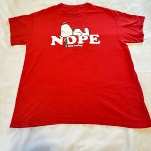 2024 Peanuts Red Snoopy “Nope Not Today” Short Sleeve Tee Size Large
